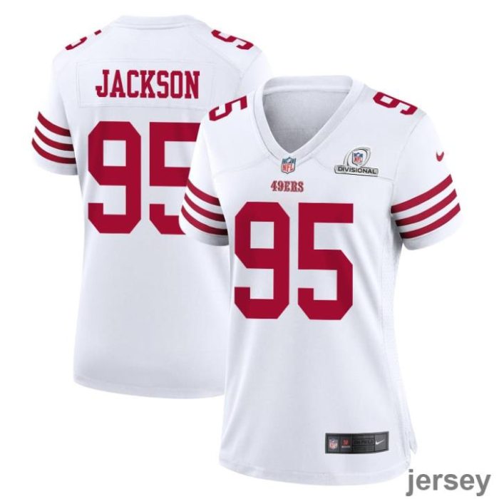 Drake Jackson 95 San Francisco 49ers 2024 Divisional Patch Game Women Jersey - White