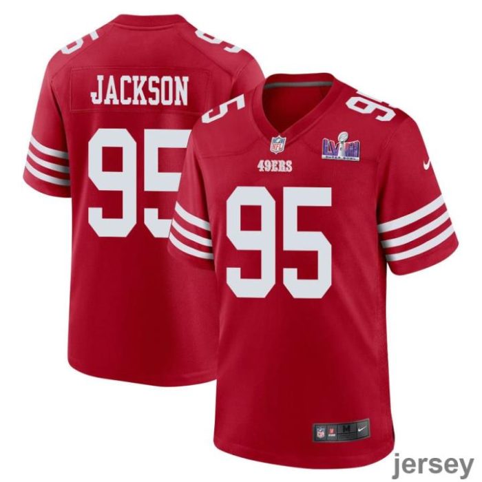 Drake Jackson 95 San Francisco 49ers Super Bowl LVIII Patch Game Men Jersey - Scarlet