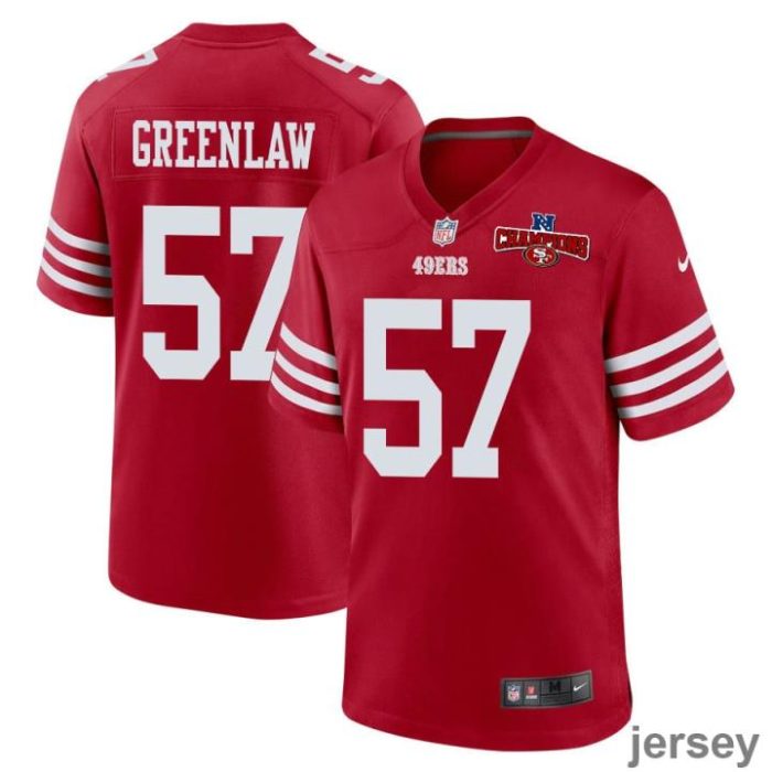 Dre Greenlaw 57 San Francisco 49ers NFC Champions Patch Game Men Jersey - Scarlet