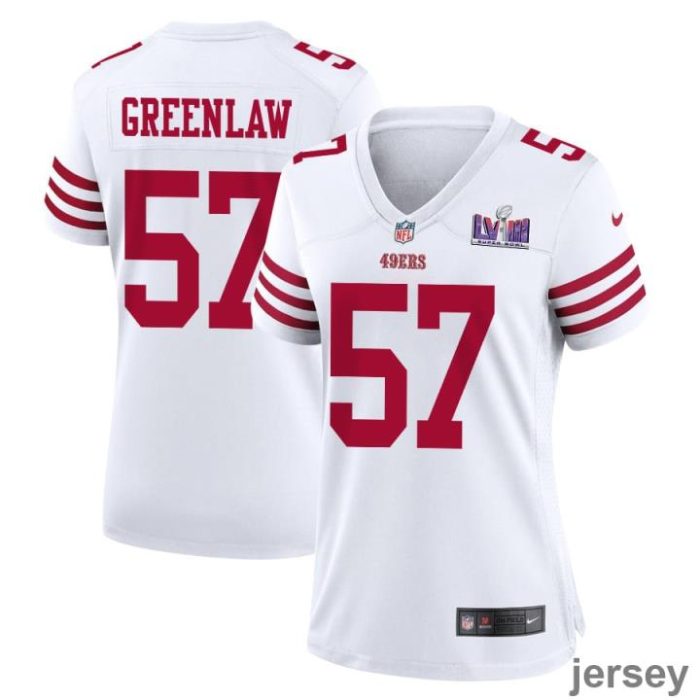 Dre Greenlaw 57 San Francisco 49ers Super Bowl LVIII Patch Game Women Jersey - White