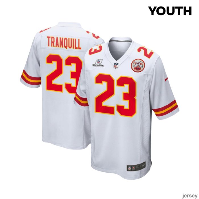 Drue Tranquill 23 Kansas City Chiefs 2024 Divisional Patch Game YOUTH Jersey - White