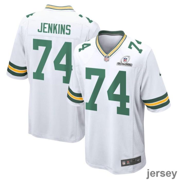 Elgton Jenkins 74 Green Bay Packers 2024 Divisional Patch Game Men Jersey - White