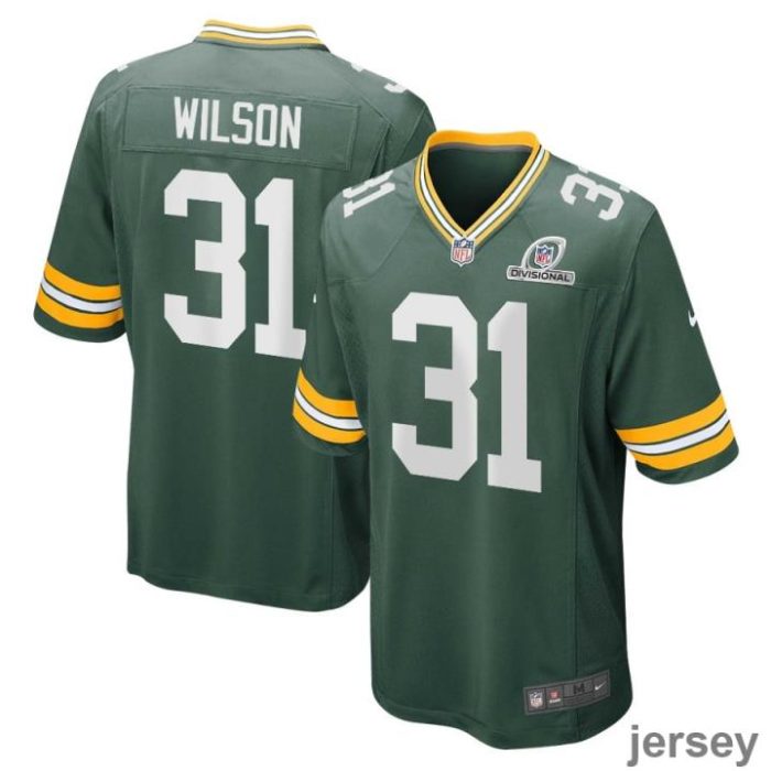 Emanuel Wilson 31 Green Bay Packers 2024 Divisional Patch Game Men Jersey - Green