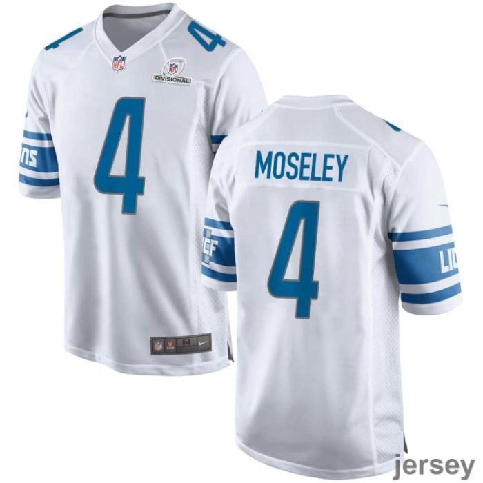 Emmanuel Moseley 4 Detroit Lions 2024 Divisional Patch Game Men Jersey - White