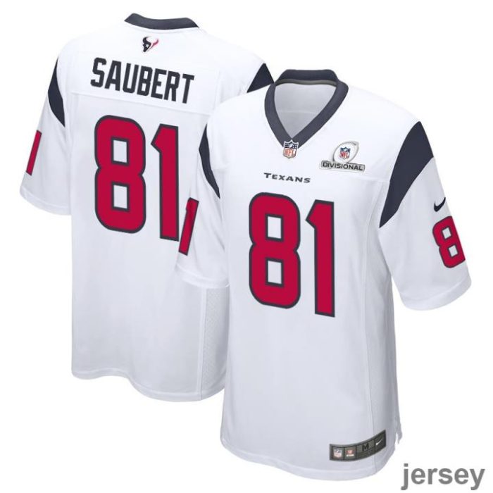 Eric Saubert 81 Houston Texans 2024 Divisional Patch Game Men Jersey - White