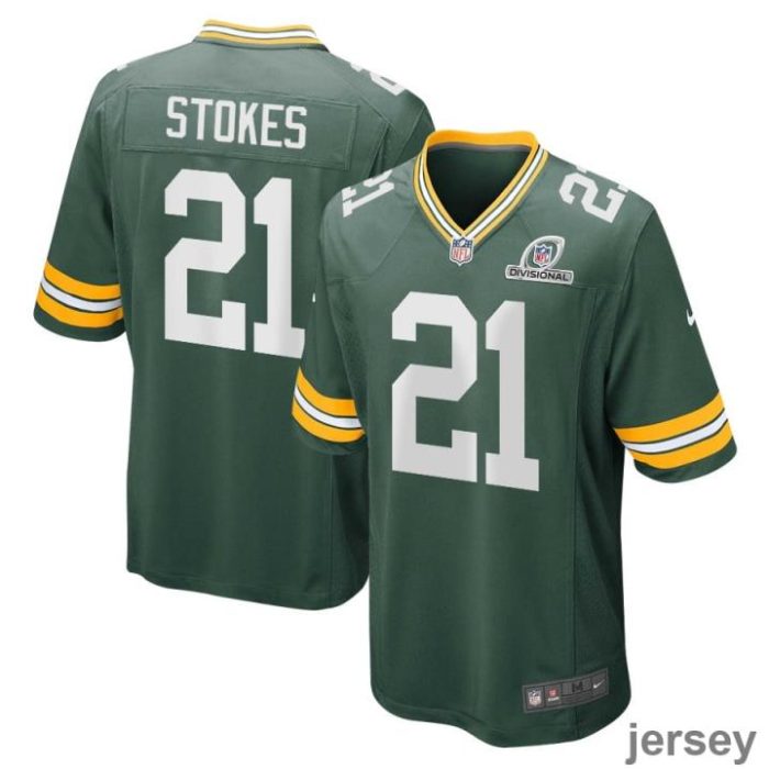 Eric Stokes 21 Green Bay Packers 2024 Divisional Patch Game Men Jersey - Green