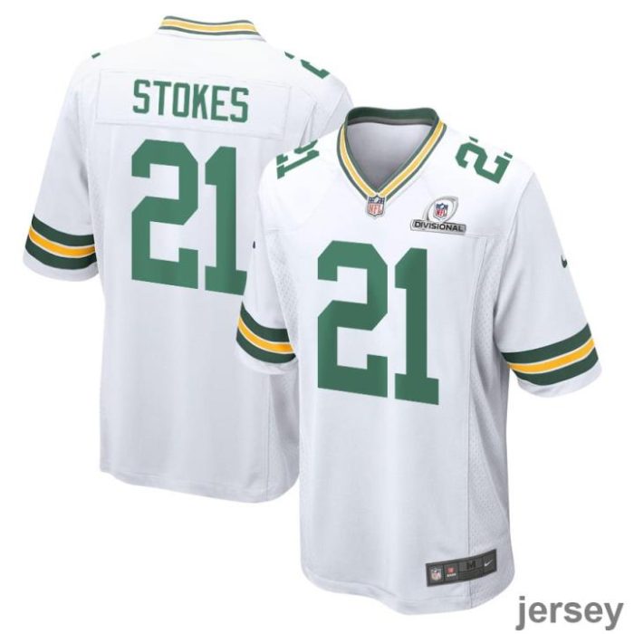 Eric Stokes 21 Green Bay Packers 2024 Divisional Patch Game Men Jersey - White