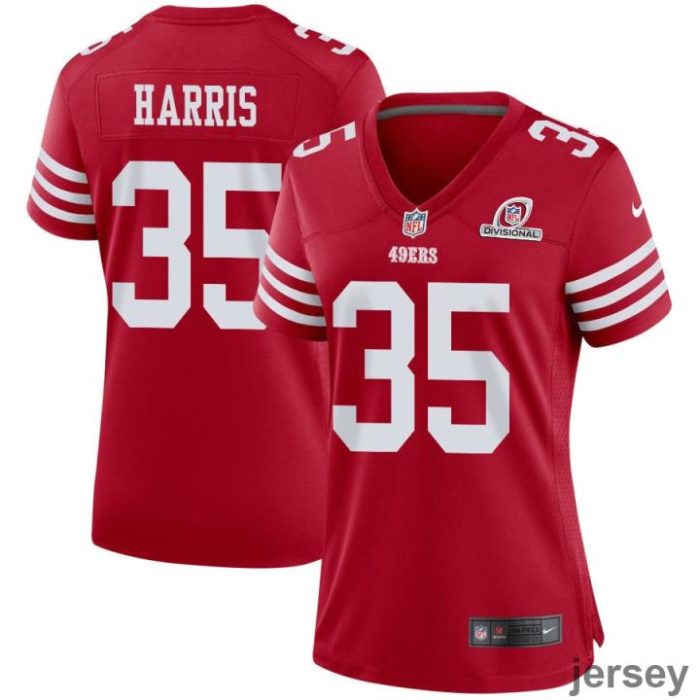 Erik Harris 35 San Francisco 49ers 2024 Divisional Patch Game Women Jersey - Scarlet