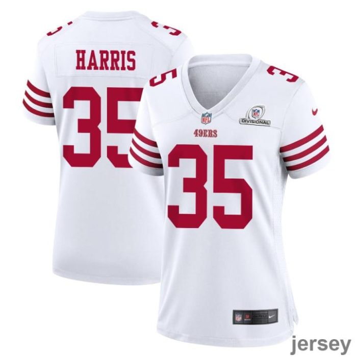 Erik Harris 35 San Francisco 49ers 2024 Divisional Patch Game Women Jersey - White