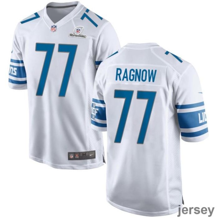 Frank Ragnow 77 Detroit Lions 2024 Divisional Patch Game Men Jersey - White