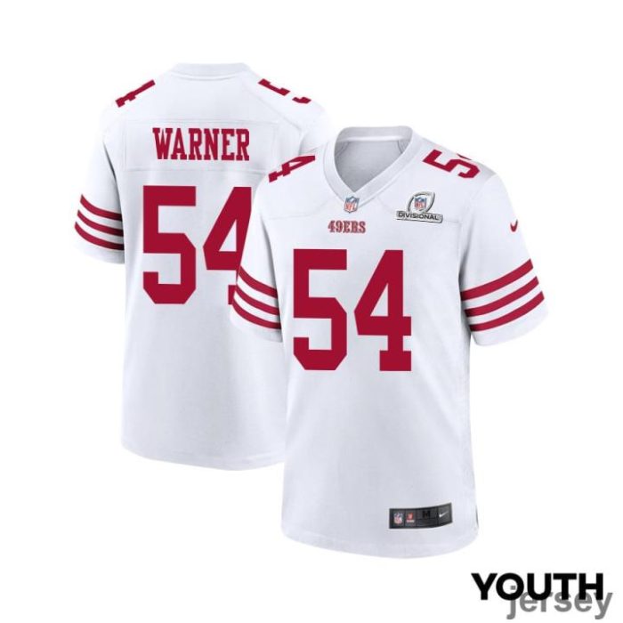 Fred Warner 54 San Francisco 49ers 2024 Divisional Patch Game YOUTH Jersey - White