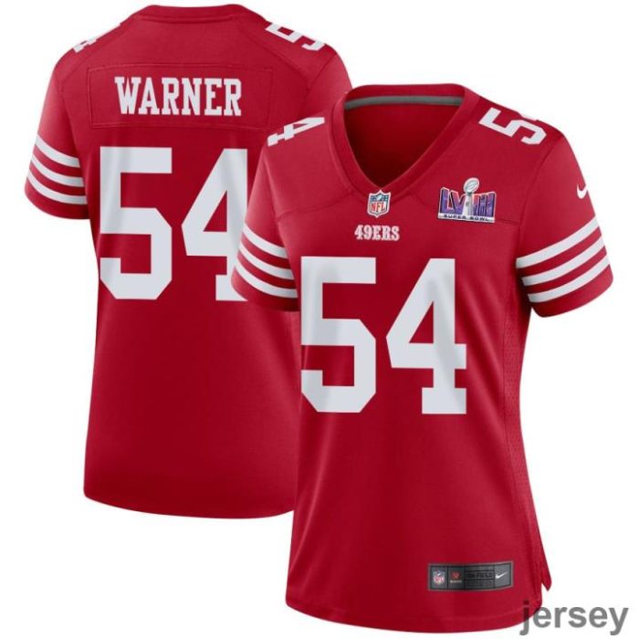 Fred Warner 54 San Francisco 49ers Super Bowl LVIII Patch Game Women Jersey - Scarlet