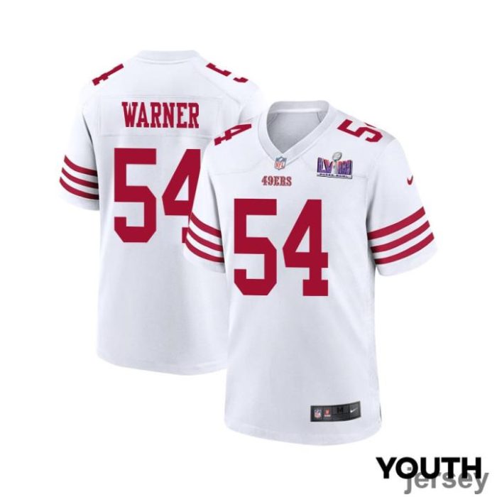 Fred Warner 54 San Francisco 49ers Super Bowl LVIII Patch Game YOUTH Jersey - White