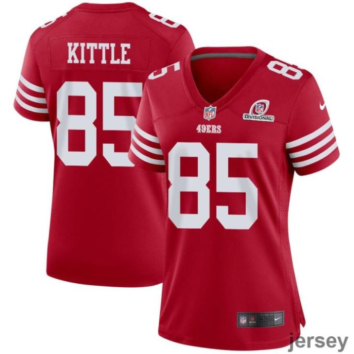 George Kittle 85 San Francisco 49ers 2024 Divisional Patch Game Women Jersey - Scarlet