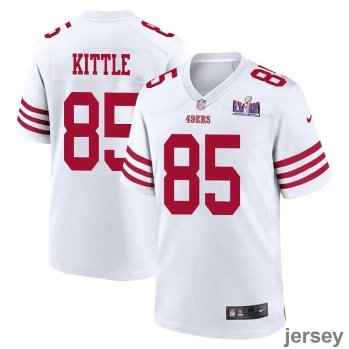 George Kittle 85 San Francisco 49ers Super Bowl LVIII Patch Game Men Jersey - White