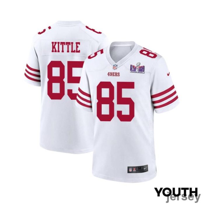 George Kittle 85 San Francisco 49ers Super Bowl LVIII Patch Game YOUTH Jersey - White