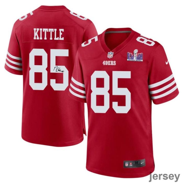 George Kittle 85 Signed San Francisco 49ers Super Bowl LVIII Game Men Jersey - Scarlet