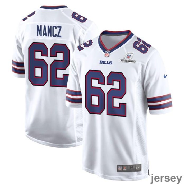 Greg Mancz 62 Buffalo Bills 2024 Divisional Patch Game Men Jersey - White