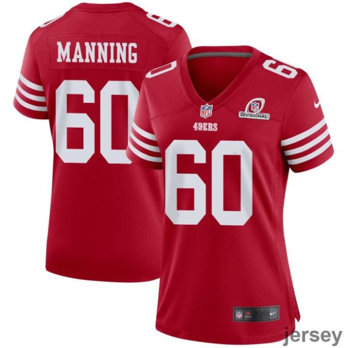 Ilm Manning 60 San Francisco 49ers 2024 Divisional Patch Game Women Jersey - Scarlet