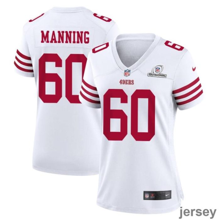 Ilm Manning 60 San Francisco 49ers 2024 Divisional Patch Game Women Jersey - White