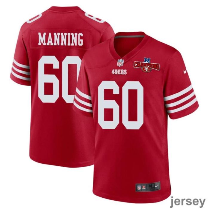 Ilm Manning 60 San Francisco 49ers NFC Champions Patch Game Men Jersey - Scarlet