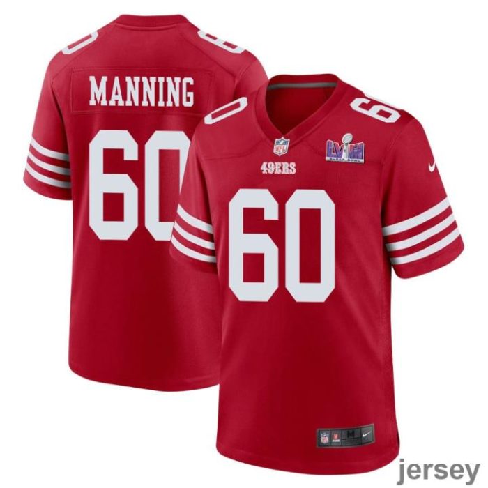 Ilm Manning 60 San Francisco 49ers Super Bowl LVIII Patch Game Men Jersey - Scarlet