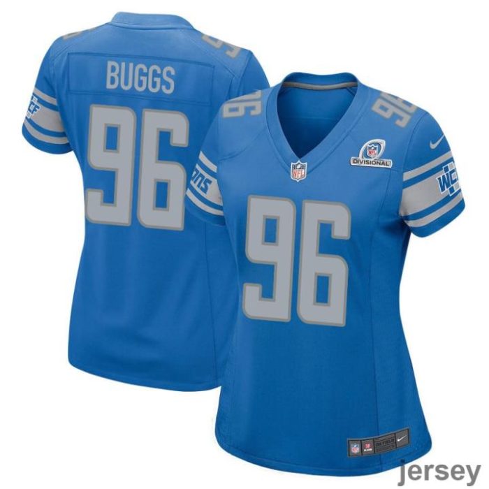 Isaiah Buggs 96 Detroit Lions 2024 Divisional Patch Game Women Jersey - Blue