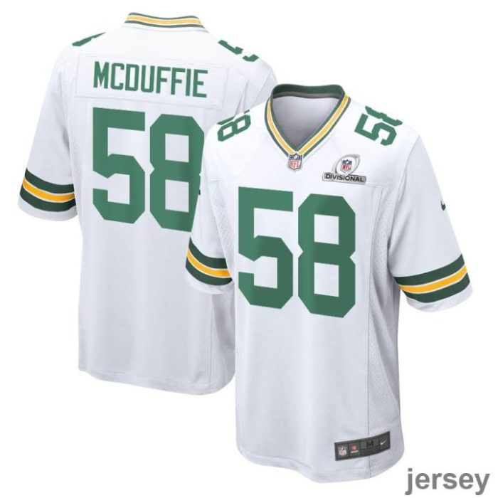 Isaiah McDuffie 58 Green Bay Packers 2024 Divisional Patch Game Men Jersey - White