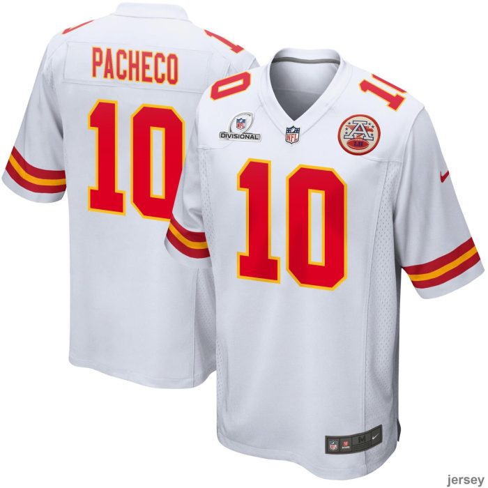 Isiah Pacheco 10 Kansas City Chiefs 2024 Divisional Patch Game Men Jersey - White