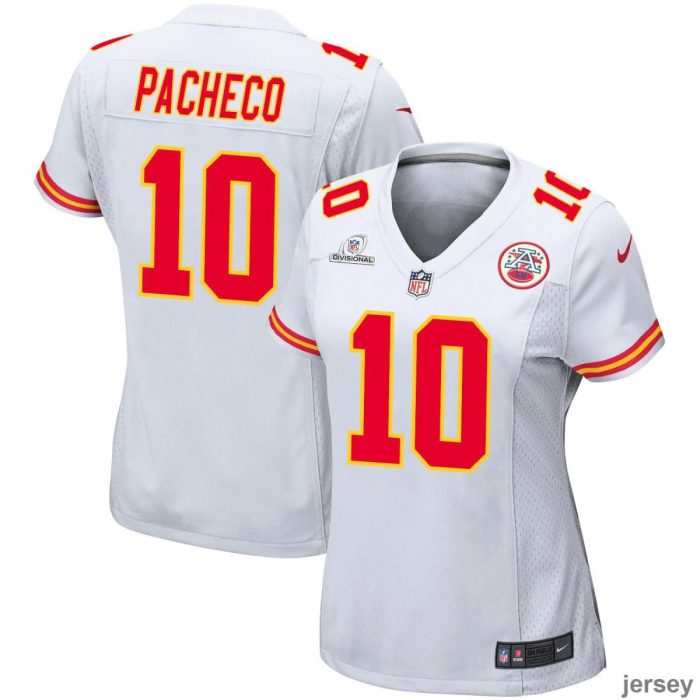 Isiah Pacheco 10 Kansas City Chiefs 2024 Divisional Patch Game Women Jersey - White