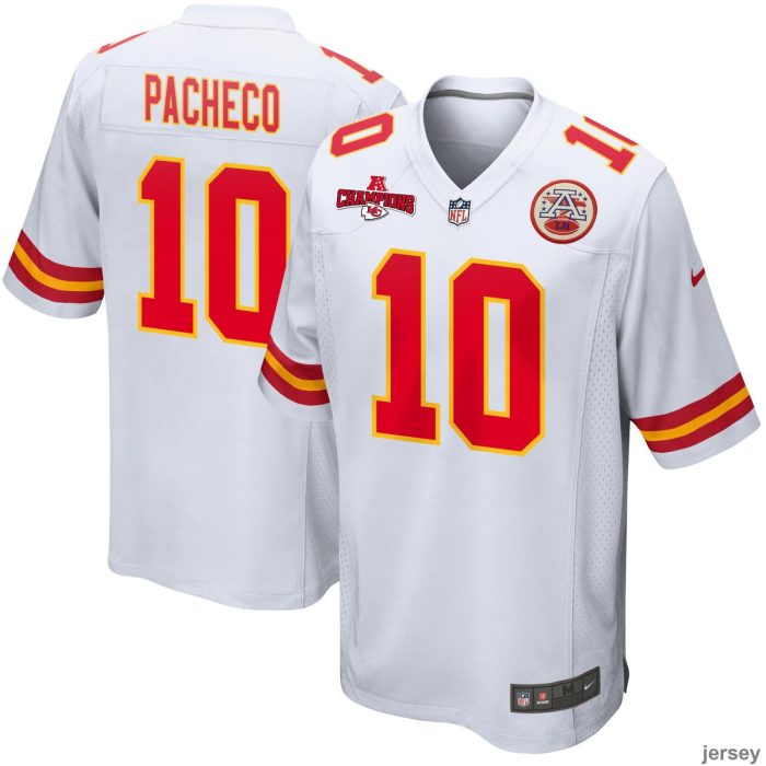 Isiah Pacheco 10 Kansas City Chiefs AFC Champions Patch Game Men Jersey - White