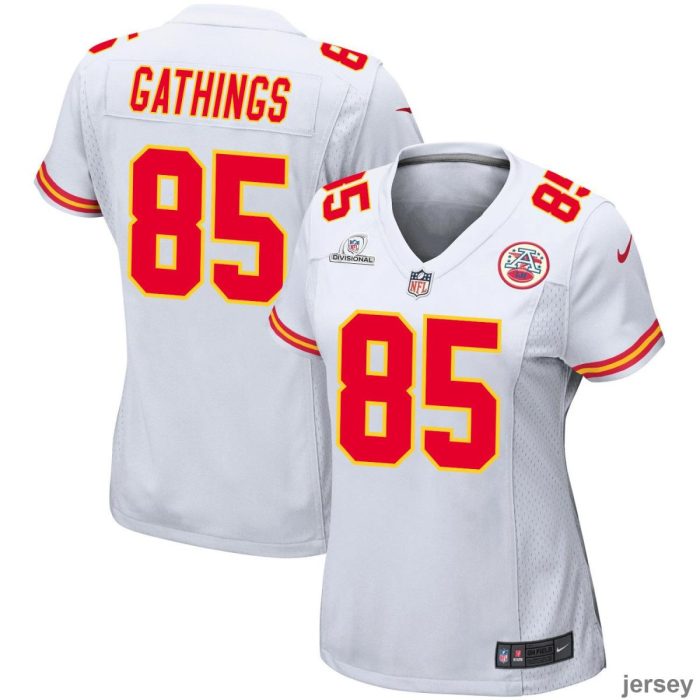 Izaiah Gathings 85 Kansas City Chiefs 2024 Divisional Patch Game Women Jersey - White