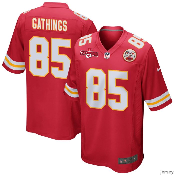 Izaiah Gathings 85 Kansas City Chiefs AFC Champions Patch Game Men Jersey - Red