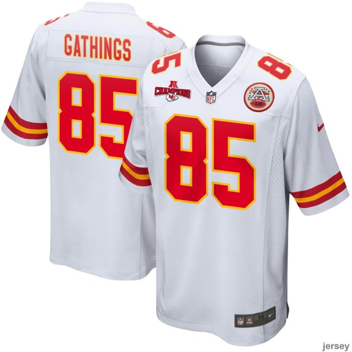 Izaiah Gathings 85 Kansas City Chiefs AFC Champions Patch Game Men Jersey - White