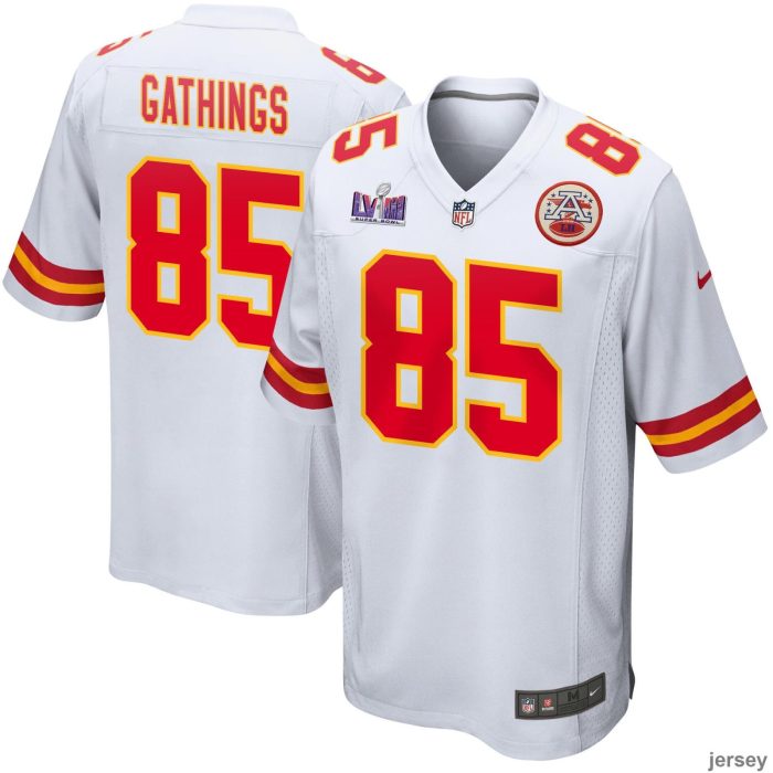 Izaiah Gathings 85 Kansas City Chiefs Super Bowl LVIII Patch Game Men Jersey - White