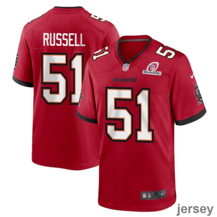 J.J. Russell 51 Tampa Bay Buccaneers 2024 Divisional Patch Game Men Jersey - Red