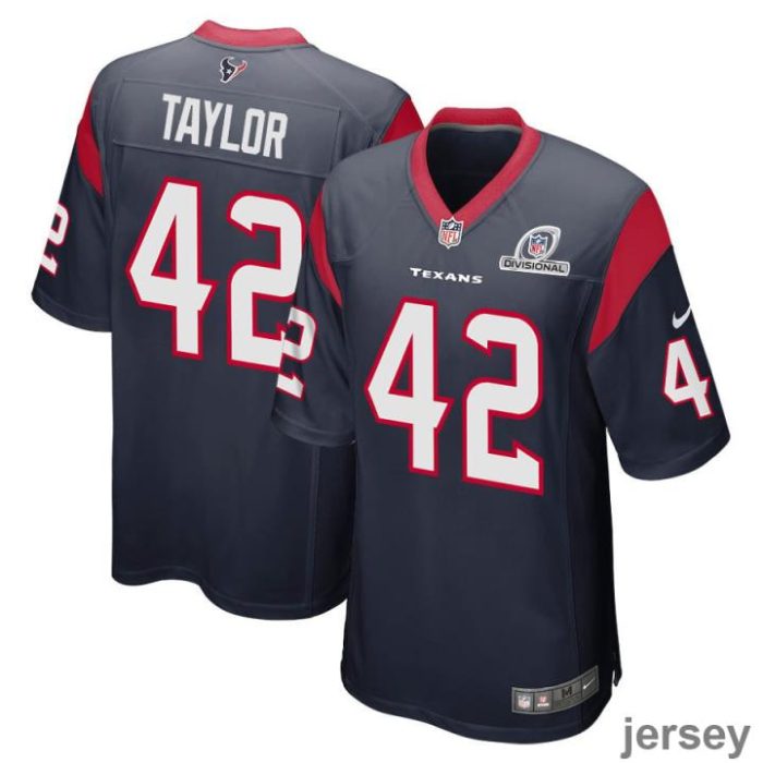 J.J. Taylor 42 Houston Texans 2024 Divisional Patch Game Men Jersey - Navy