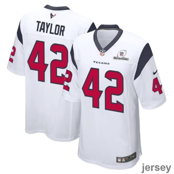 J.J. Taylor 42 Houston Texans 2024 Divisional Patch Game Men Jersey - White