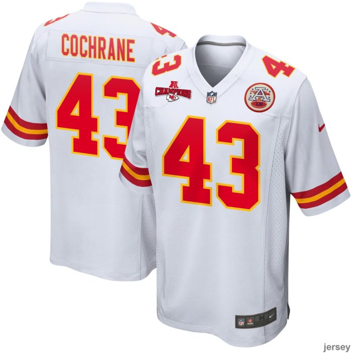 Jack Cochrane 43 Kansas City Chiefs AFC Champions Patch Game Men Jersey - White