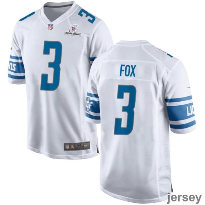 Jack Fox 3 Detroit Lions 2024 Divisional Patch Game Men Jersey - White