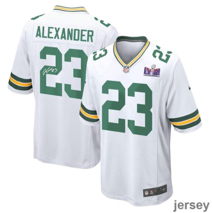 Jaire Alexander 23 Signed Green Bay Packers Super Bowl LVIII Game Men Jersey - White