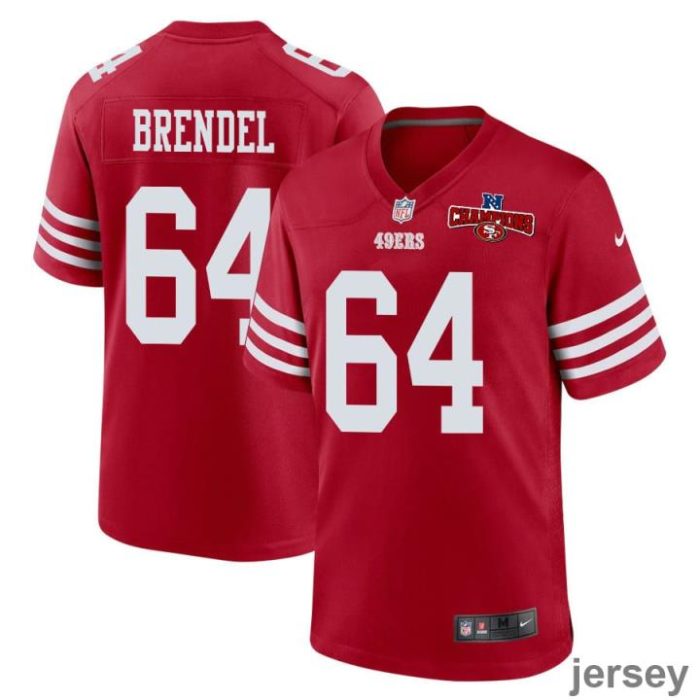 Jake Brendel 64 San Francisco 49ers NFC Champions Patch Game Men Jersey - Scarlet