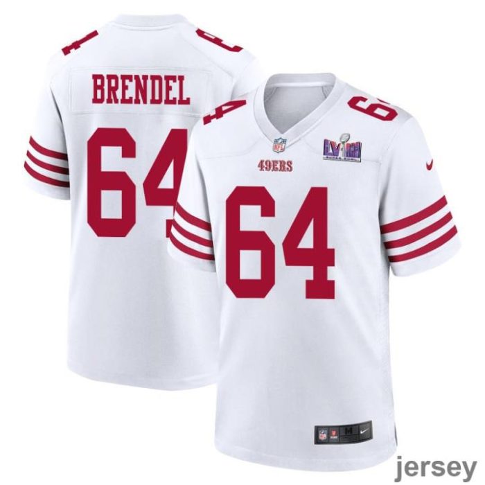 Jake Brendel 64 San Francisco 49ers Super Bowl LVIII Patch Game Men Jersey - White