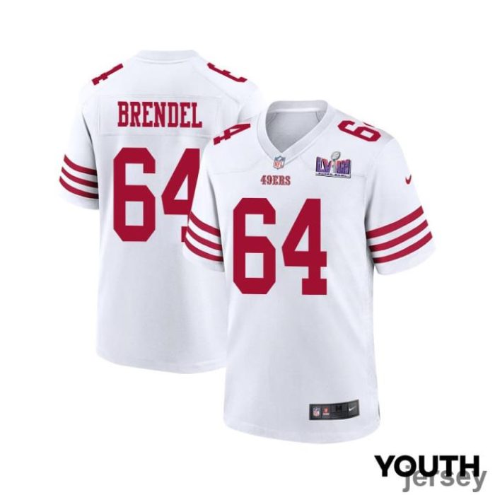 Jake Brendel 64 San Francisco 49ers Super Bowl LVIII Patch Game YOUTH Jersey - White