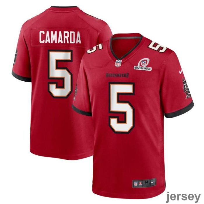 Jake Camarda 5 Tampa Bay Buccaneers 2024 Divisional Patch Game Men Jersey - Red