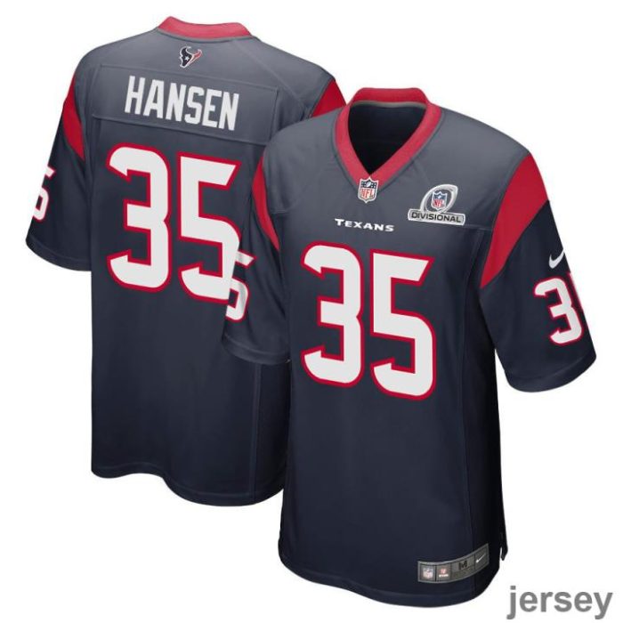 Jake Hansen 35 Houston Texans 2024 Divisional Patch Game Men Jersey - Navy