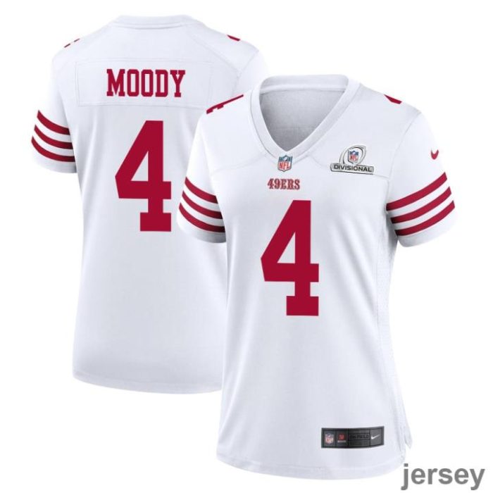 Jake Moody 4 San Francisco 49ers 2024 Divisional Patch Game Women Jersey - White