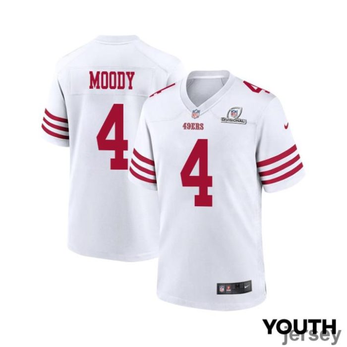 Jake Moody 4 San Francisco 49ers 2024 Divisional Patch Game YOUTH Jersey - White