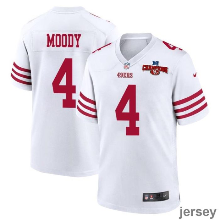 Jake Moody 4 San Francisco 49ers NFC Champions Patch Game Men Jersey - White