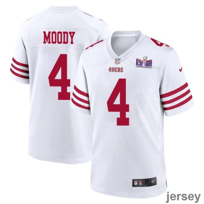 Jake Moody 4 San Francisco 49ers Super Bowl LVIII Patch Game Men Jersey - White